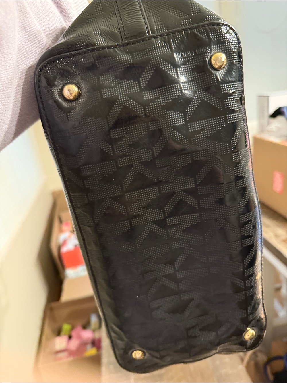 Michael Kors Black Logo Tote with Tan Handles - Picture 5 of 5